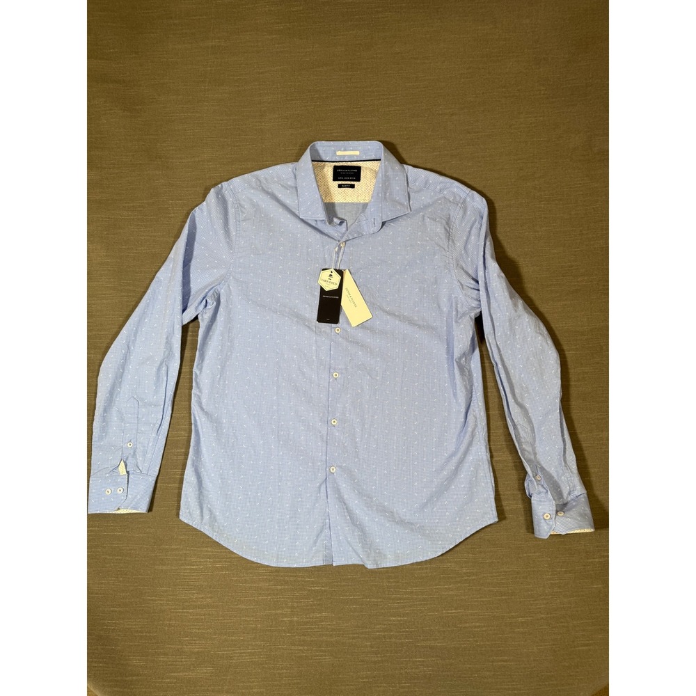 Denim & Flower Ricky Singh‎ Mens XL Slim Fit Yarn Dyed Blue Button Down Shirt